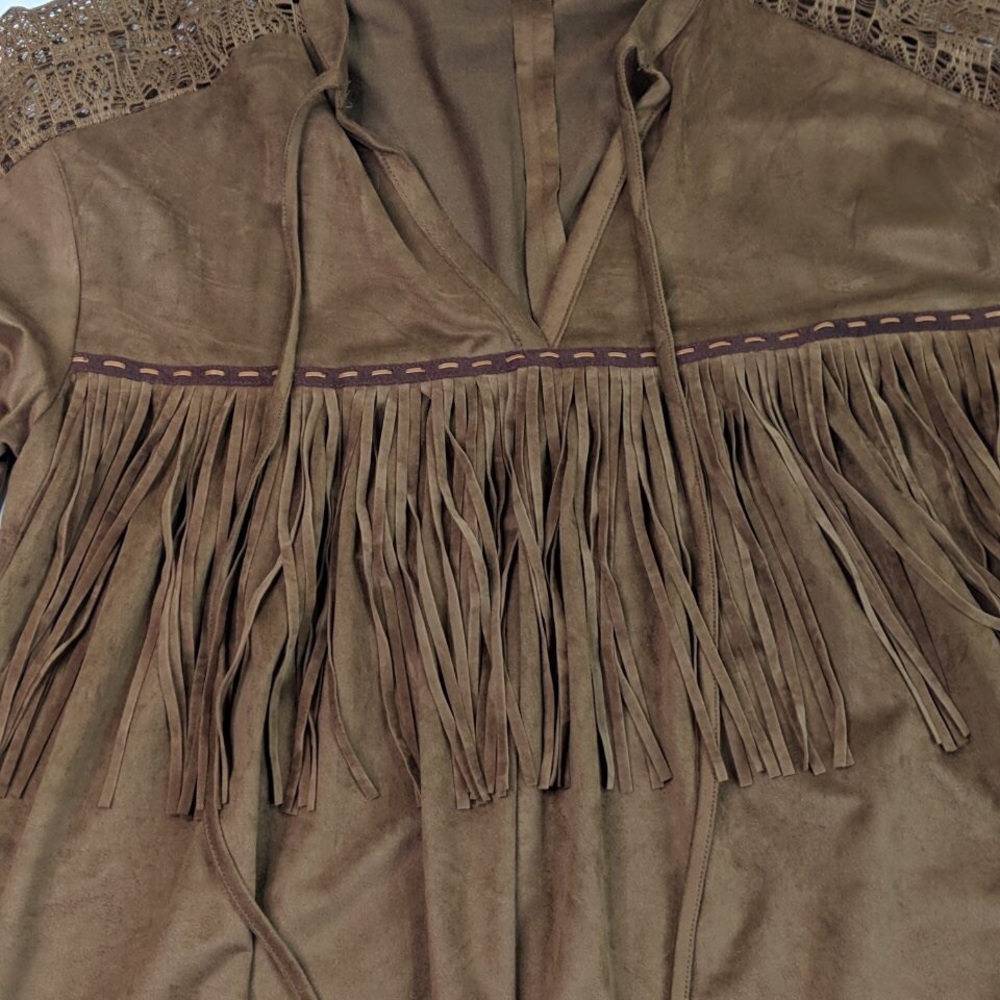 Umgee Soft Faux Suede Fringe Western Top Medium - Picture 6 of 8
